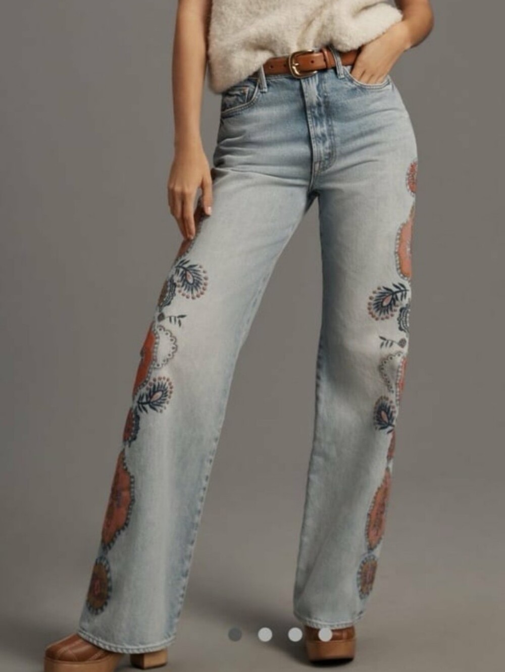 Mother The Maven Sneak  Wide-Leg High Rise  Painted  Jeans - Blue Size 31